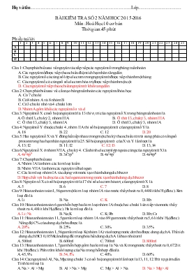 Bài kiểm tra số 2 năm học 2015 - 2016 môn  Hoá học 10 cơ bản thời gian 45 phút